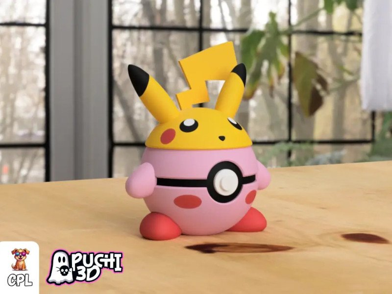 Pokebola Kirby con Pikachu | Figura decorativa impresa en 3D